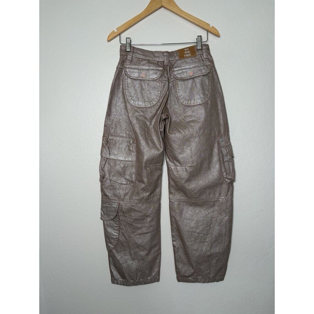 Free People We The Free Lap Of Luxury Barrel Cargo Jeans Tan Metallic Size 25 - Picture 4 of 4